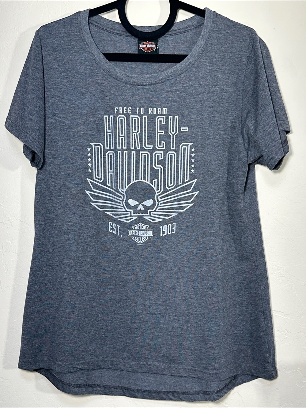 Harley-Davidson Heather Gray "Free To Roam" Willie G Skull Graphic Tee